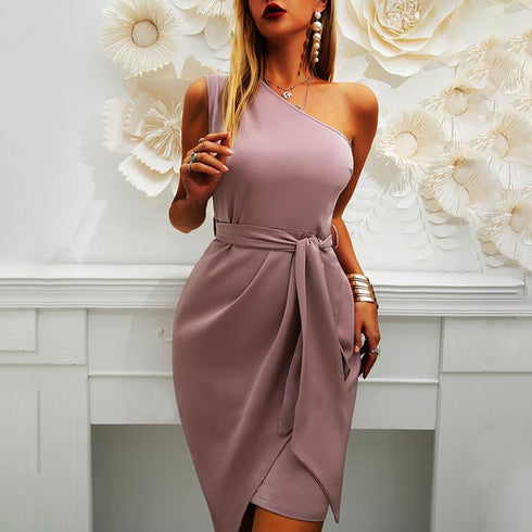 Single Sleeve Dress with Tie Decal